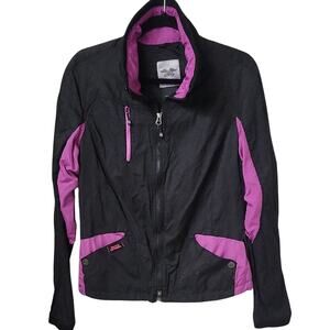 Harley Davidson Casual Windbreaker Black & Pink Moto Jacket Womens Large Vintage